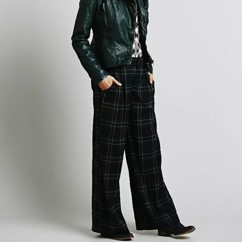 Free People Checker Print Pants Green Plaid  Menswear Everitt Wide Leg